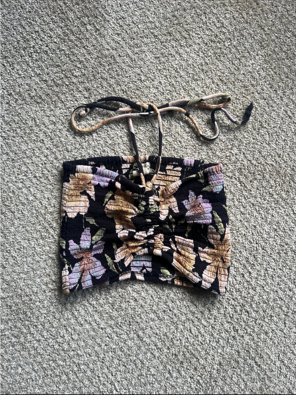 Billabong Black Floral Smocked Tube Top with Tie